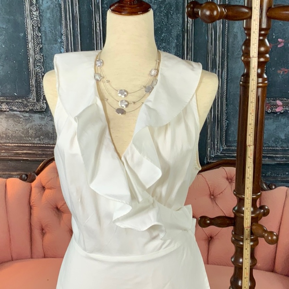 LRL Ralph Lauren White Summer classic wrap Dress with a ruffle V - Picture 2 of 14